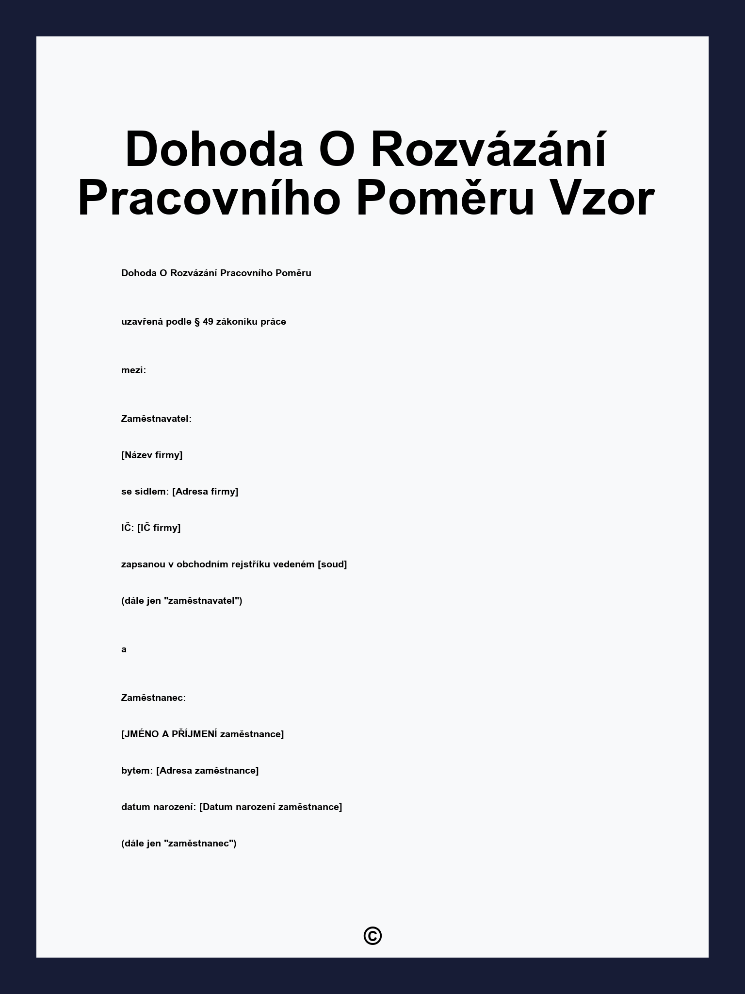 Dohoda O Rozvázání Pracovního Poměru Vzor