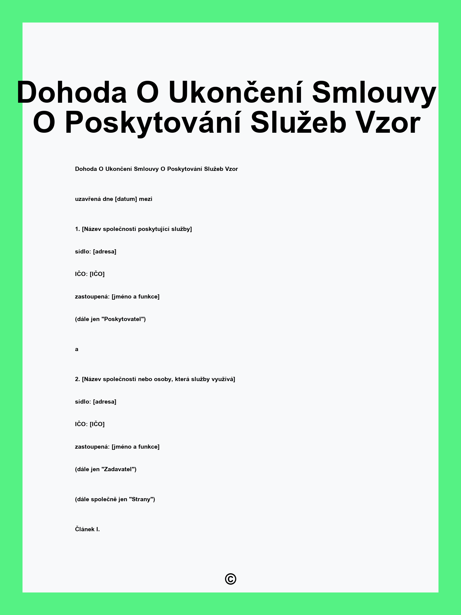 Dohoda O Ukončení Smlouvy O Poskytování Služeb Vzor