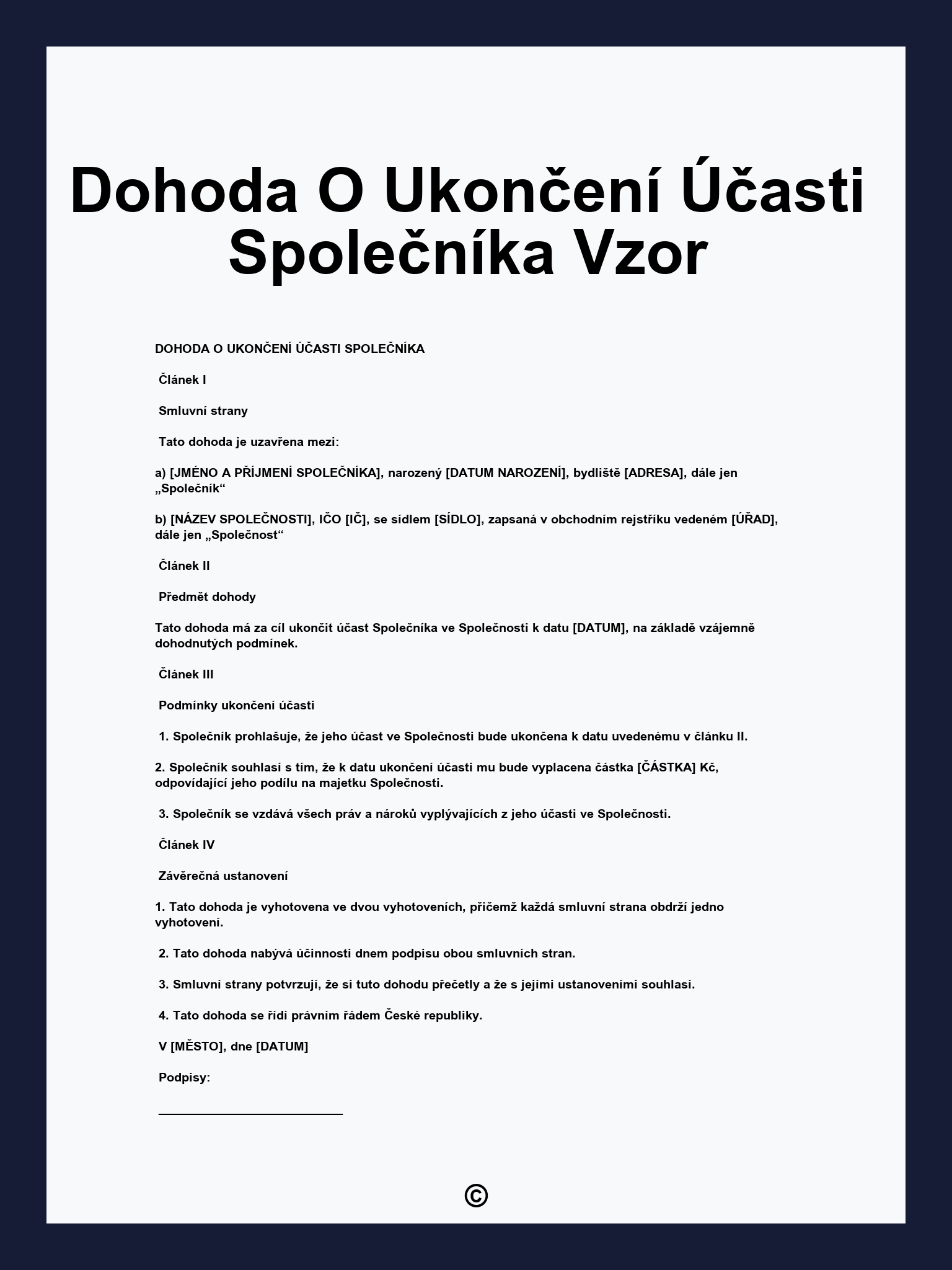 Dohoda O Ukončení Účasti Společníka Vzor
