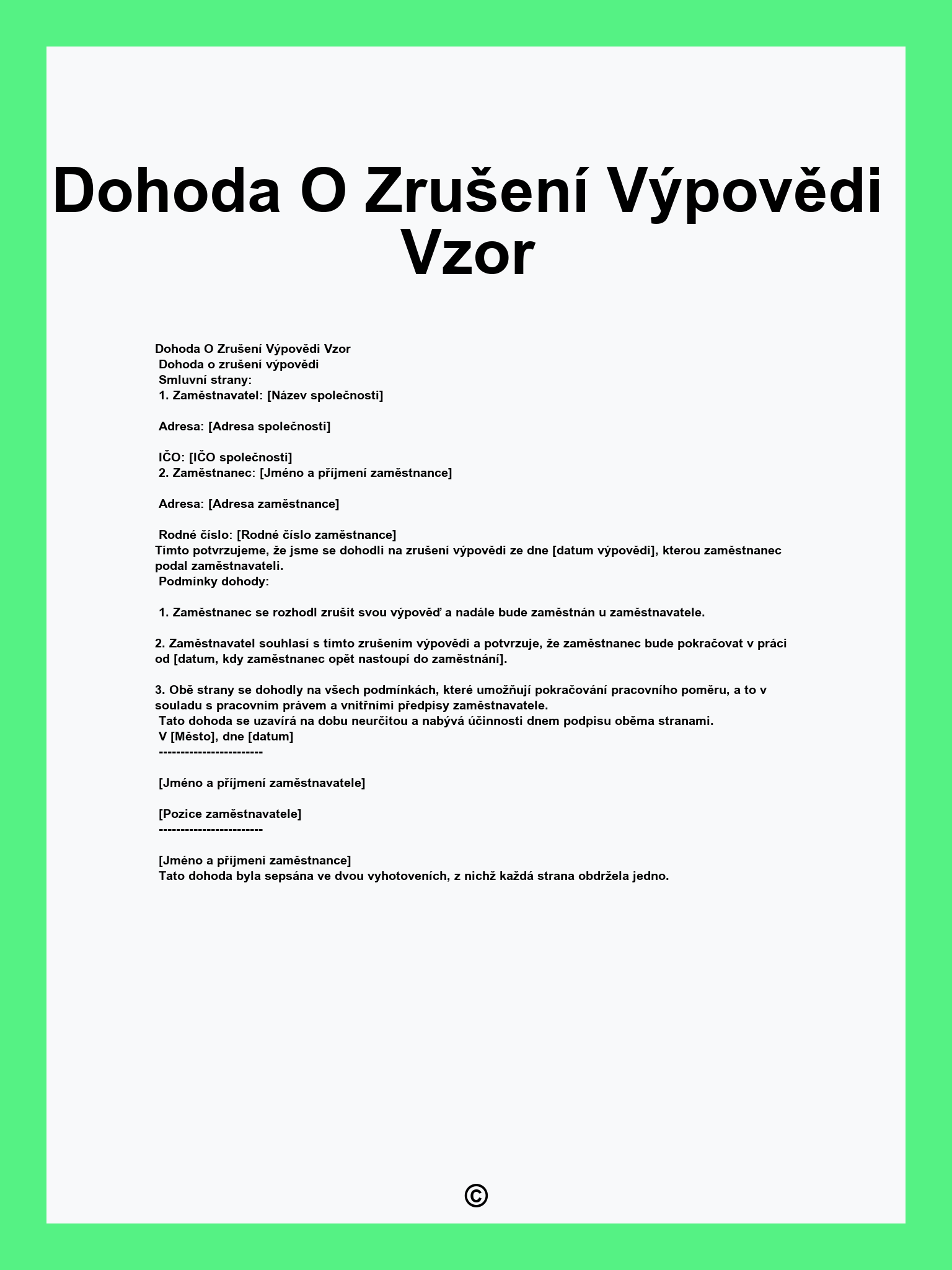 Dohoda O Zrušení Výpovědi Vzor