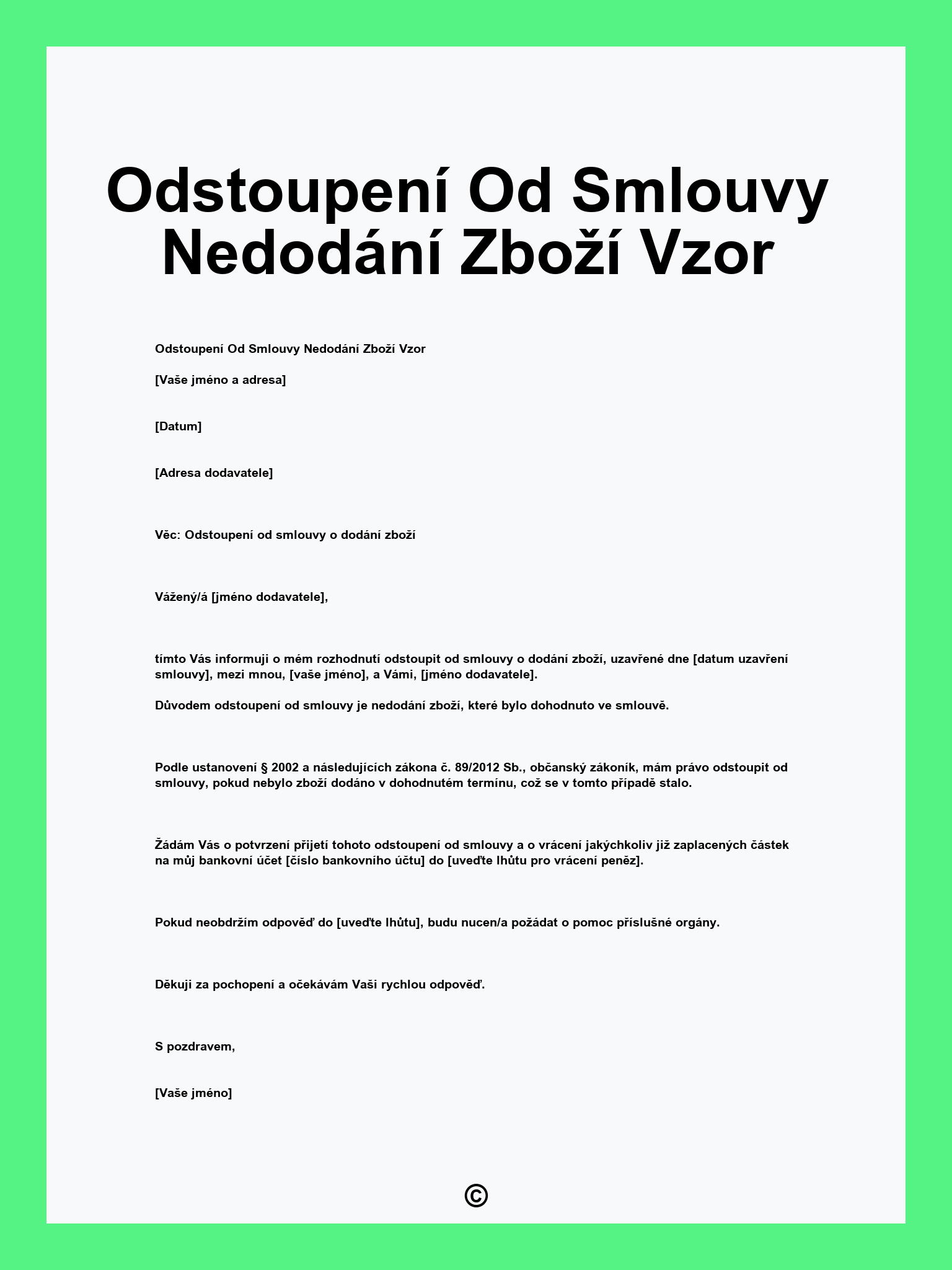 Odstoupení Od Smlouvy Nedodání Zboží Vzor