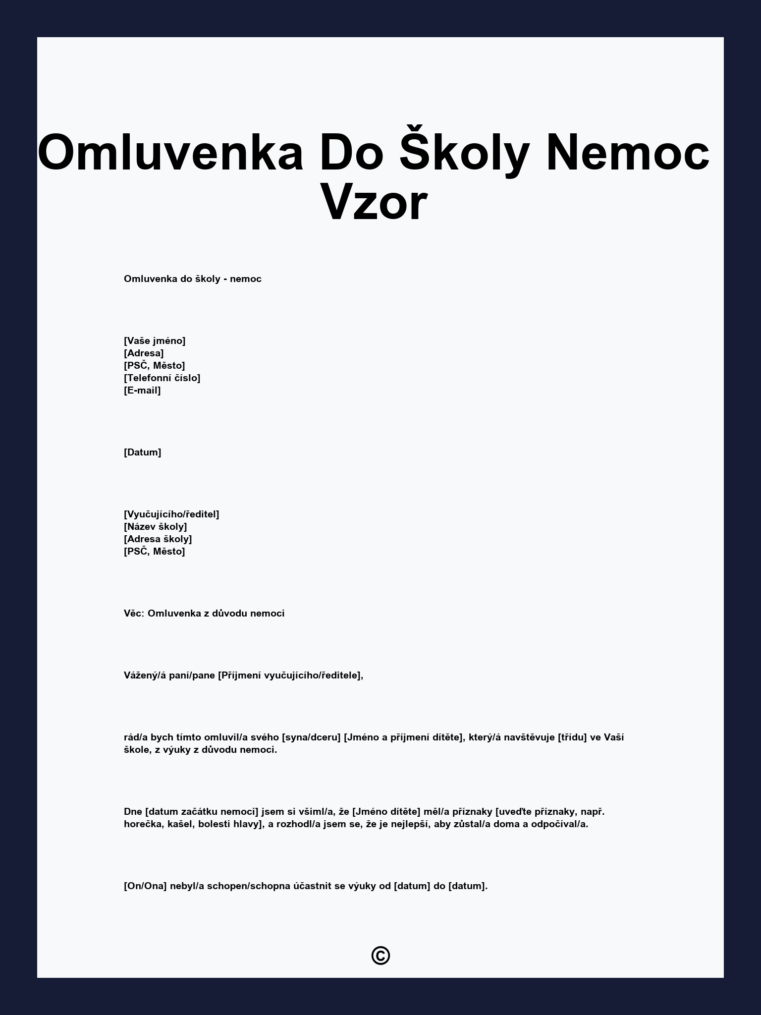 Omluvenka Do Školy Nemoc Vzor