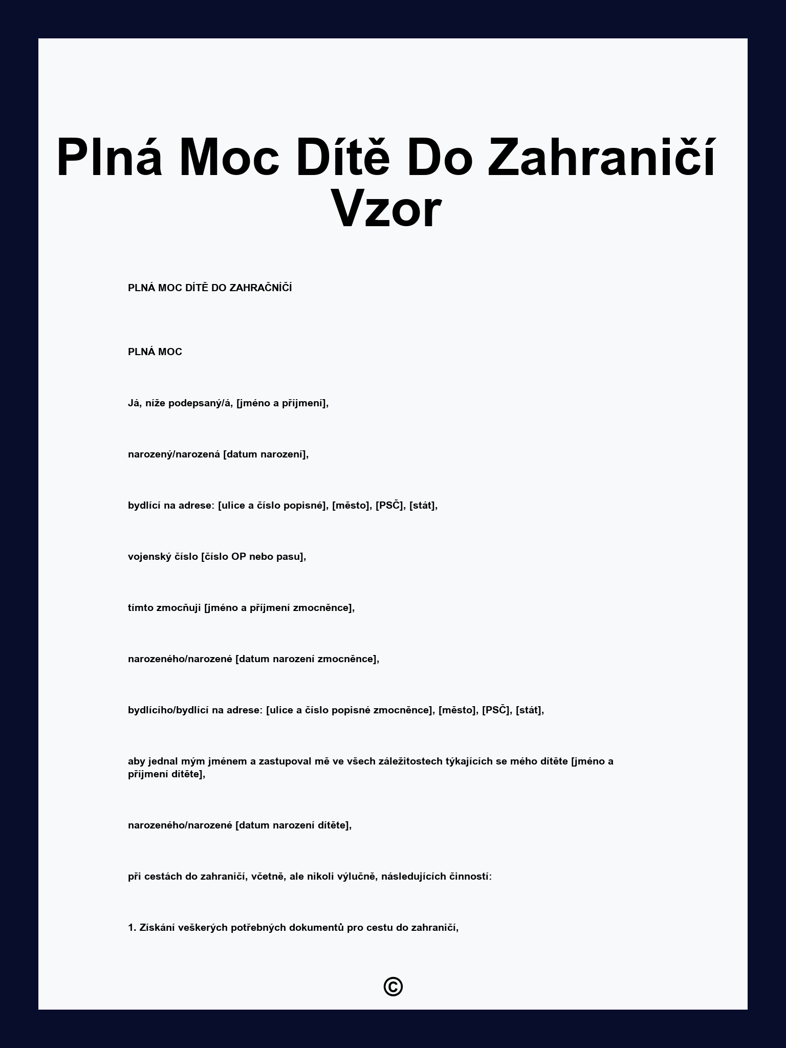 Plná Moc Dítě Do Zahraničí Vzor