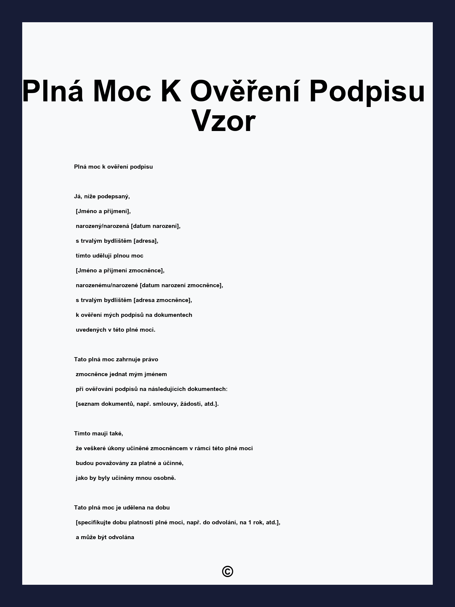 Plná Moc K Ověření Podpisu Vzor