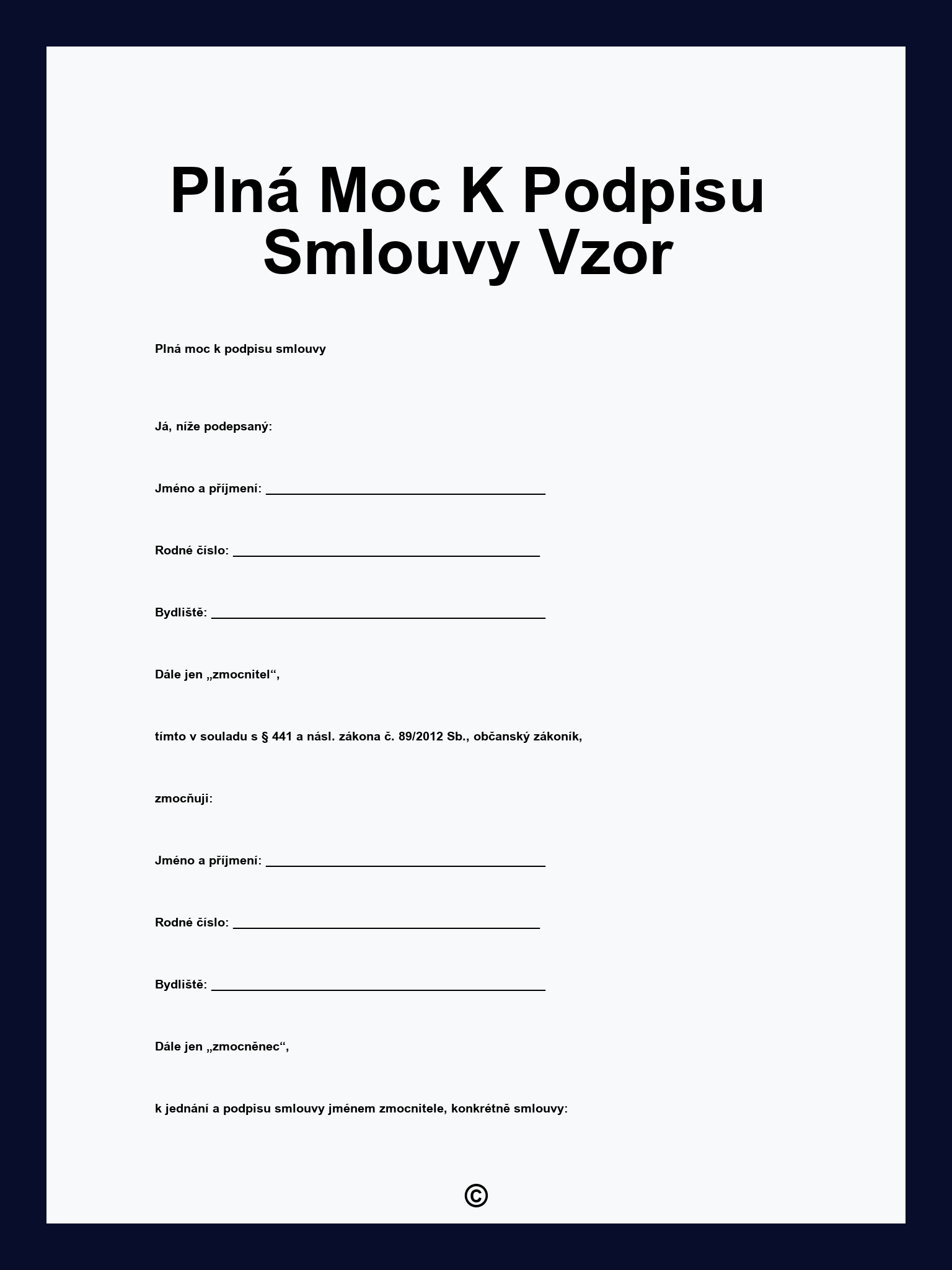 Plná Moc K Podpisu Smlouvy Vzor