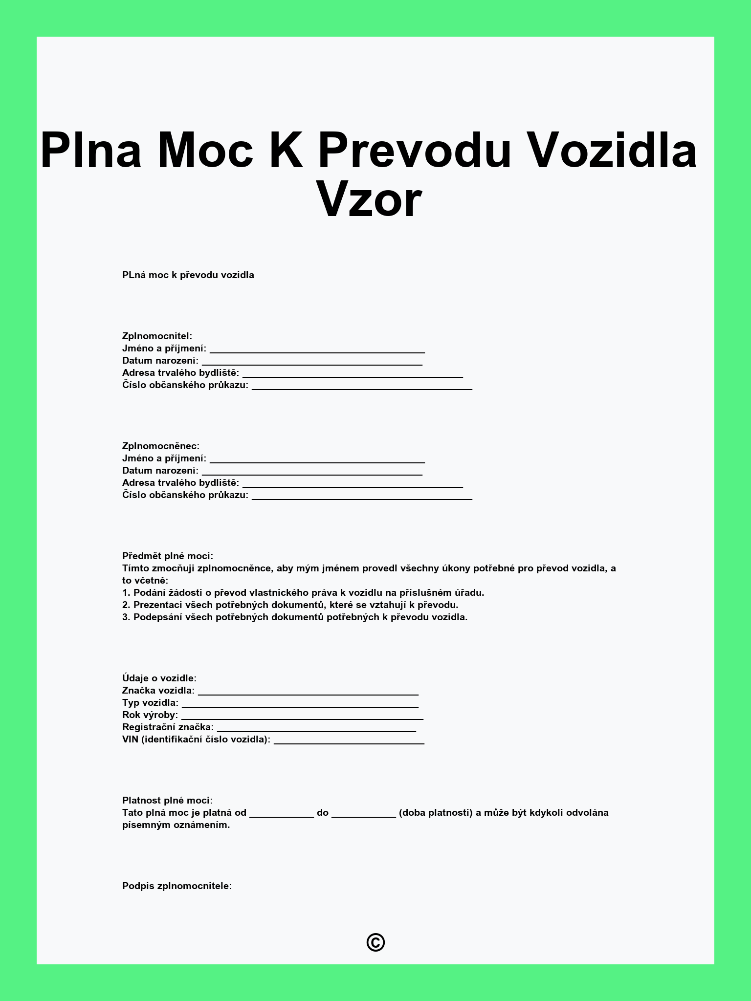 Plna Moc K Prevodu Vozidla Vzor