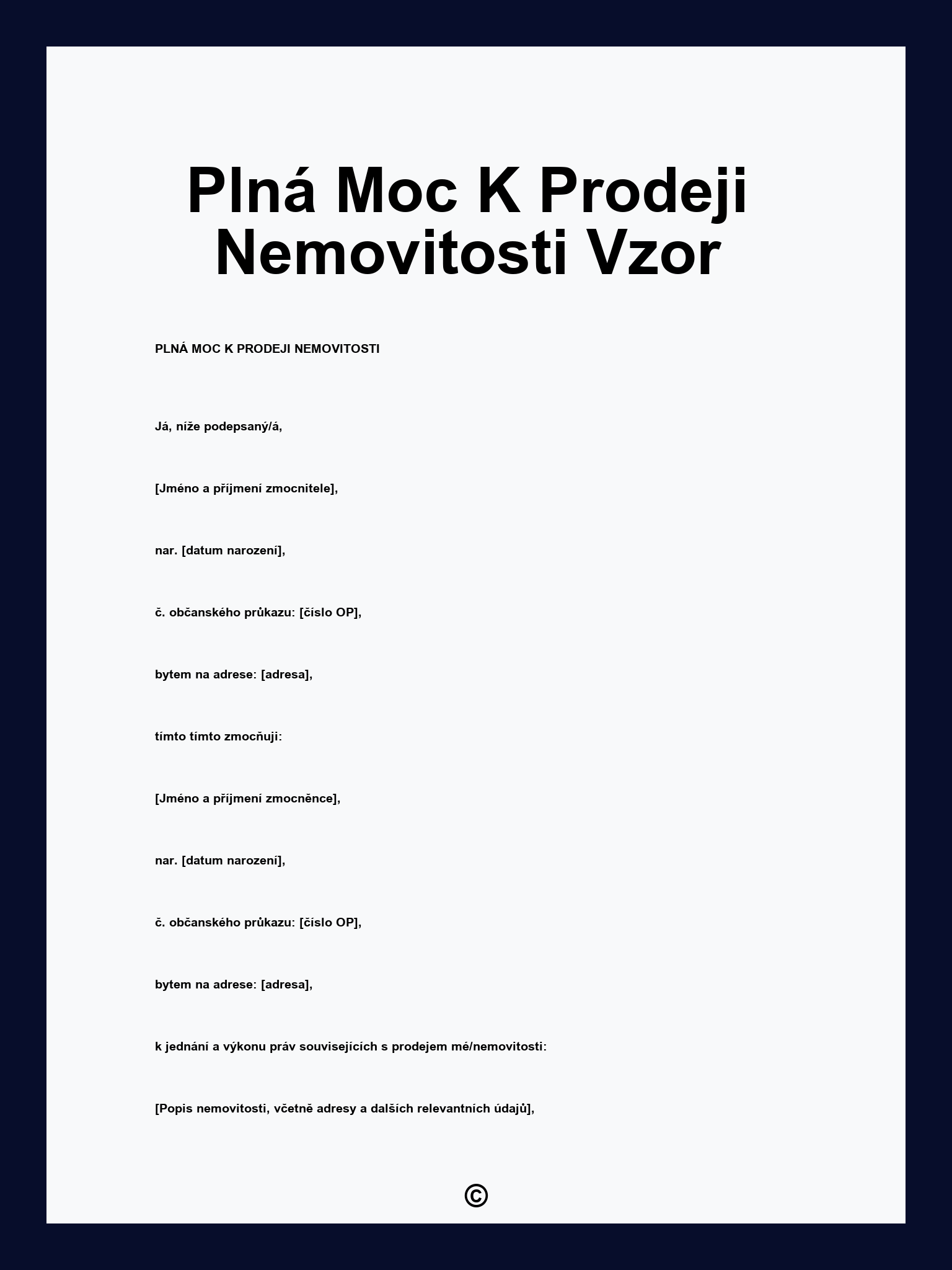 Plná Moc K Prodeji Nemovitosti Vzor