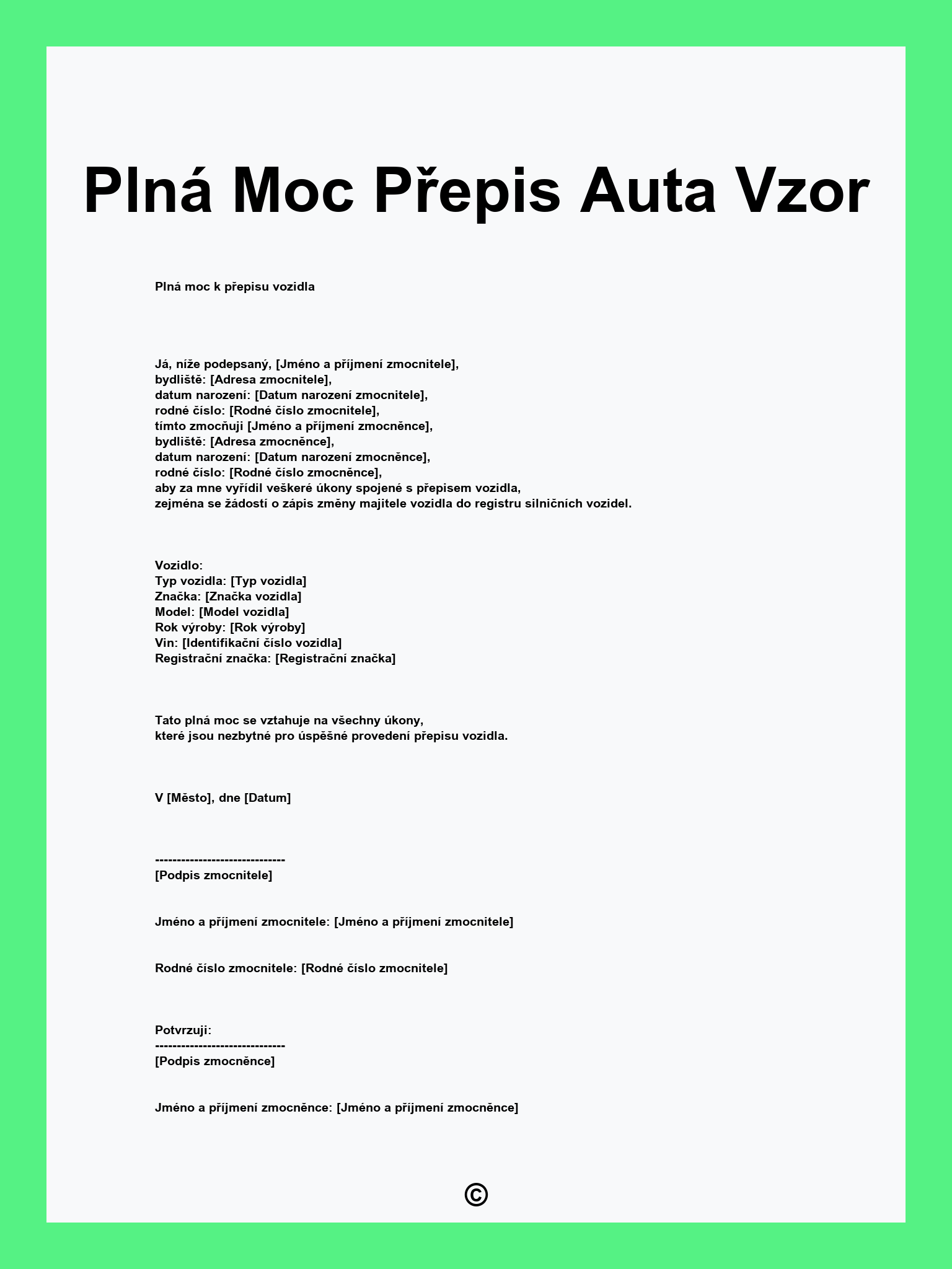 Plná Moc Přepis Auta Vzor