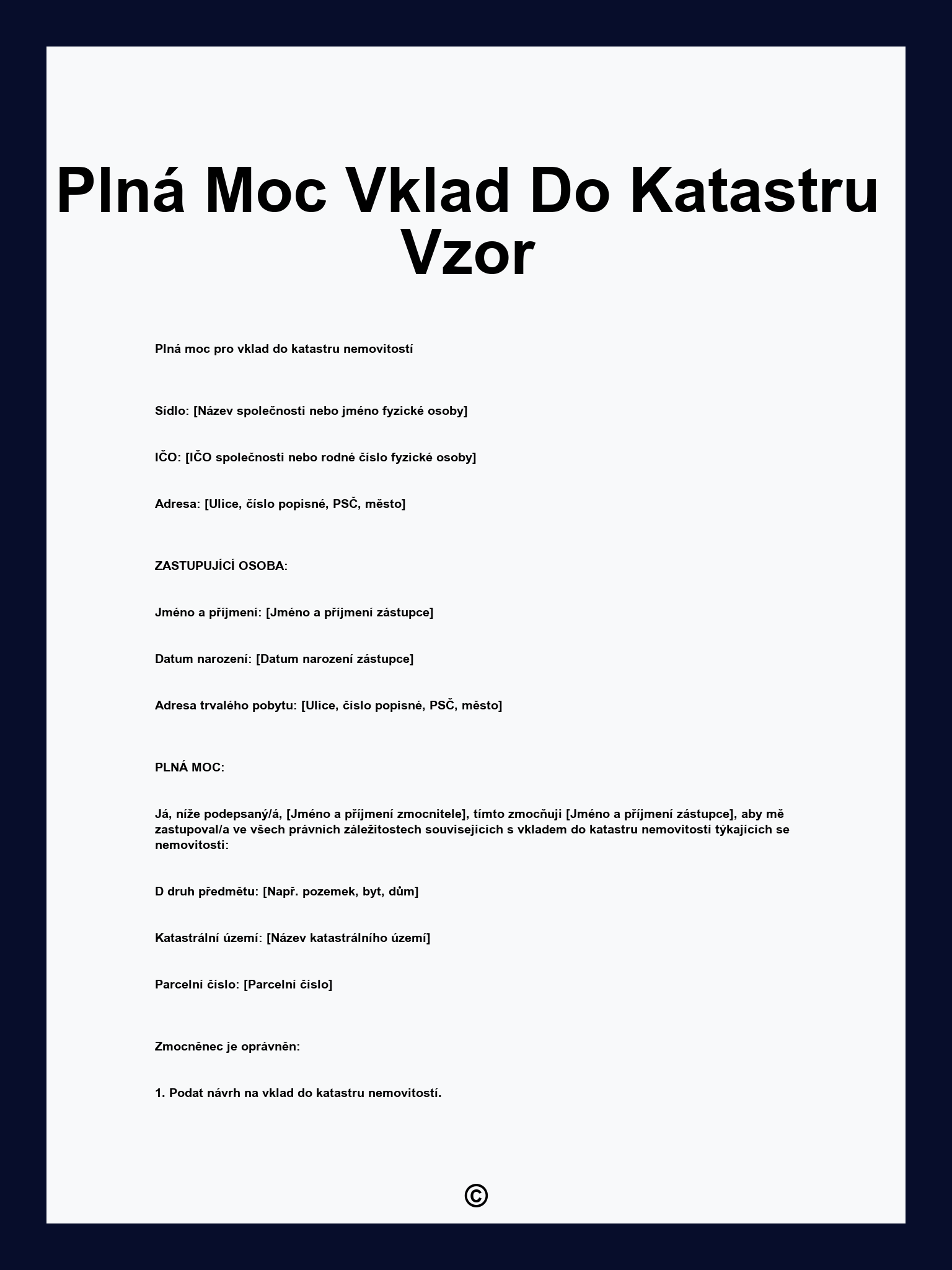 Plná Moc Vklad Do Katastru Vzor