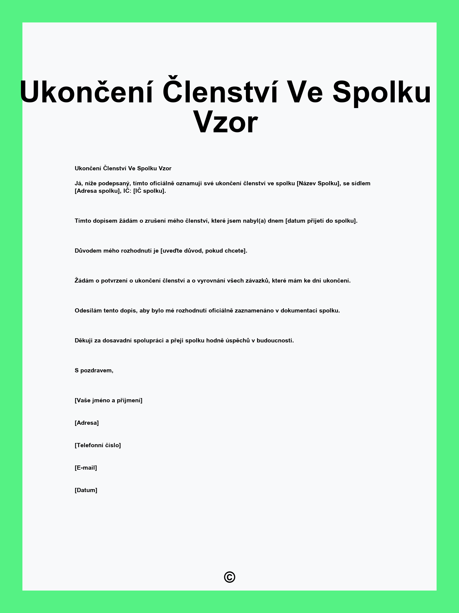 Ukončení Členství Ve Spolku Vzor