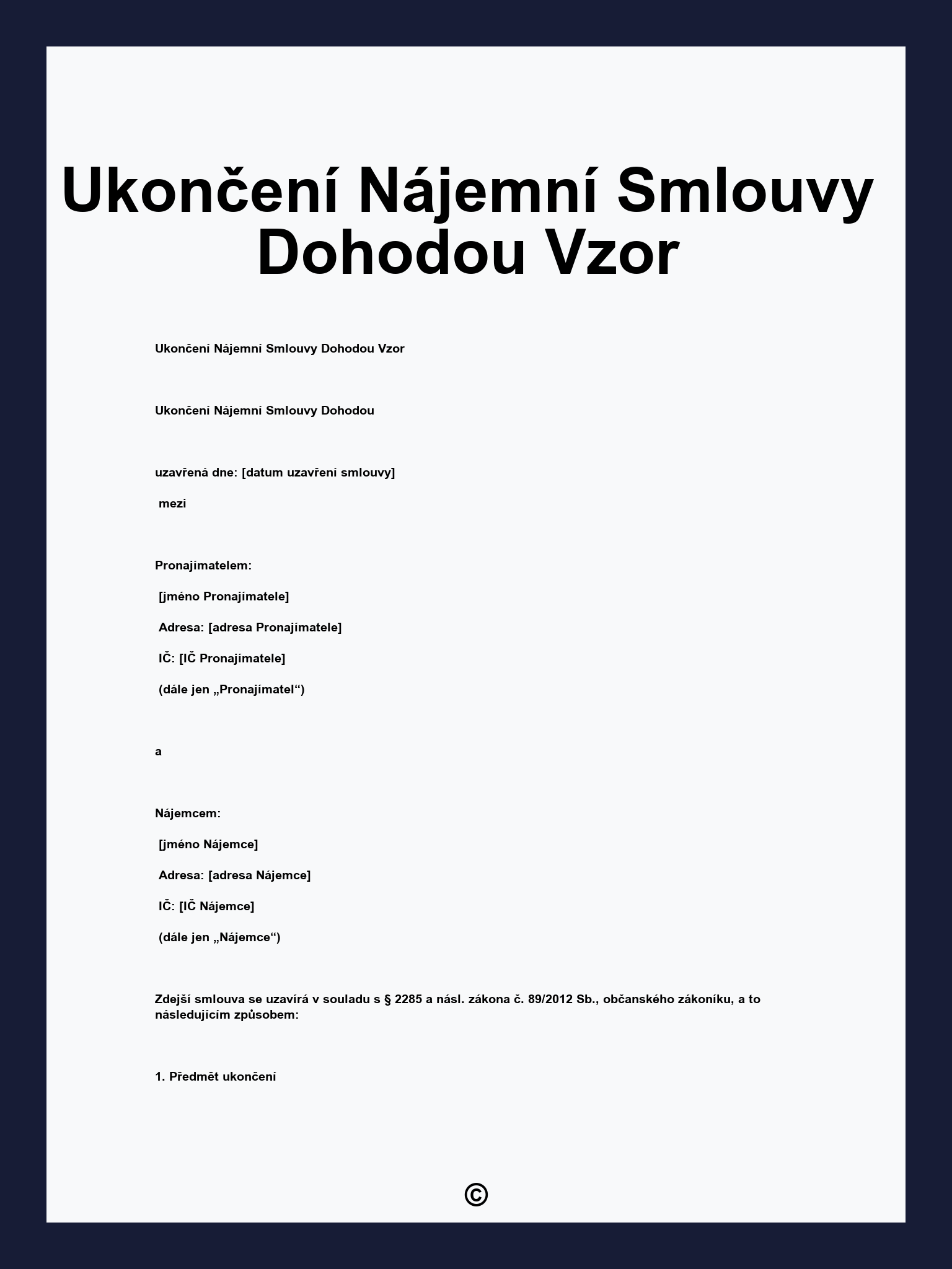 Ukončení Nájemní Smlouvy Dohodou Vzor