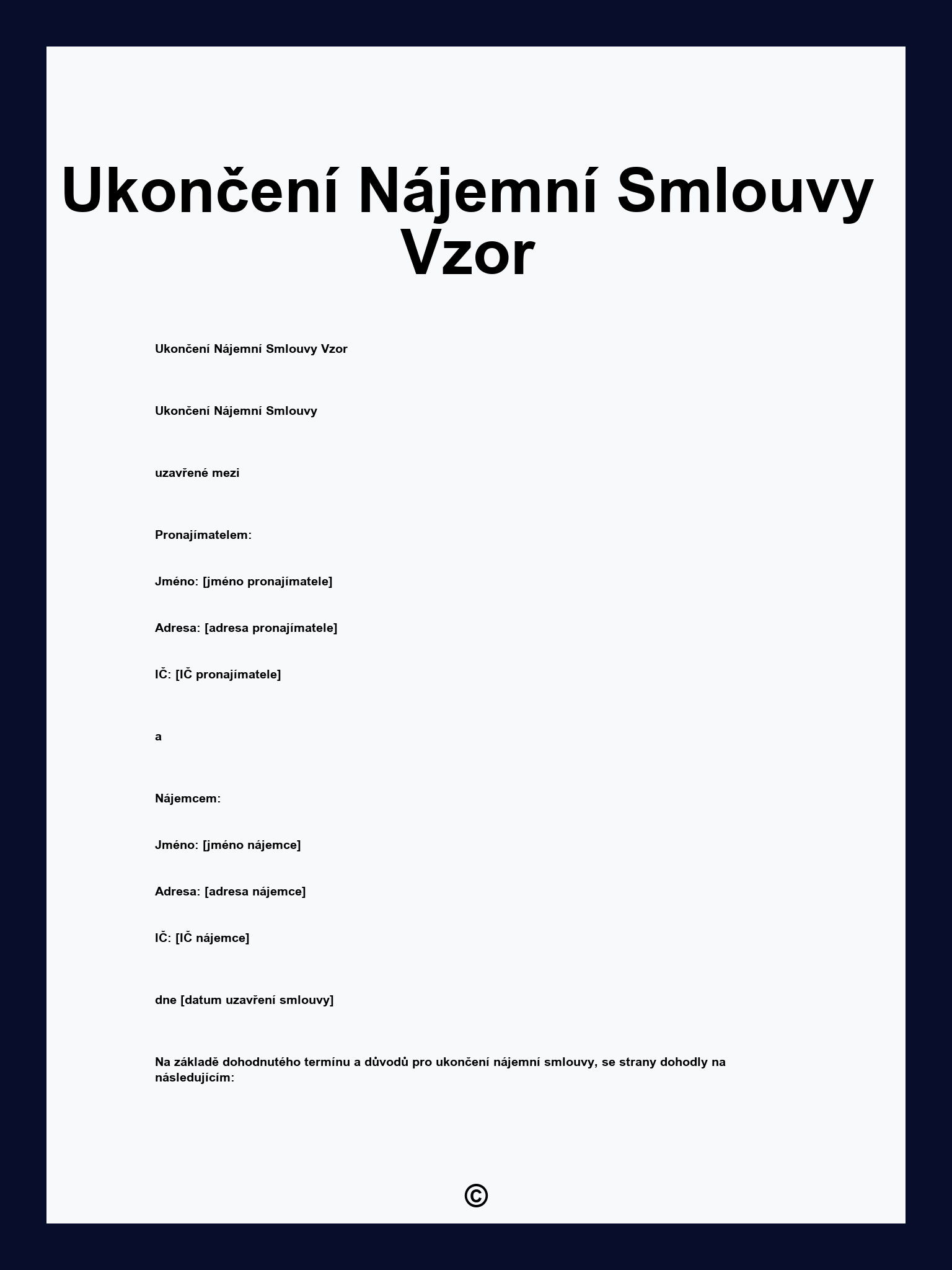 Ukončení Nájemní Smlouvy Vzor
