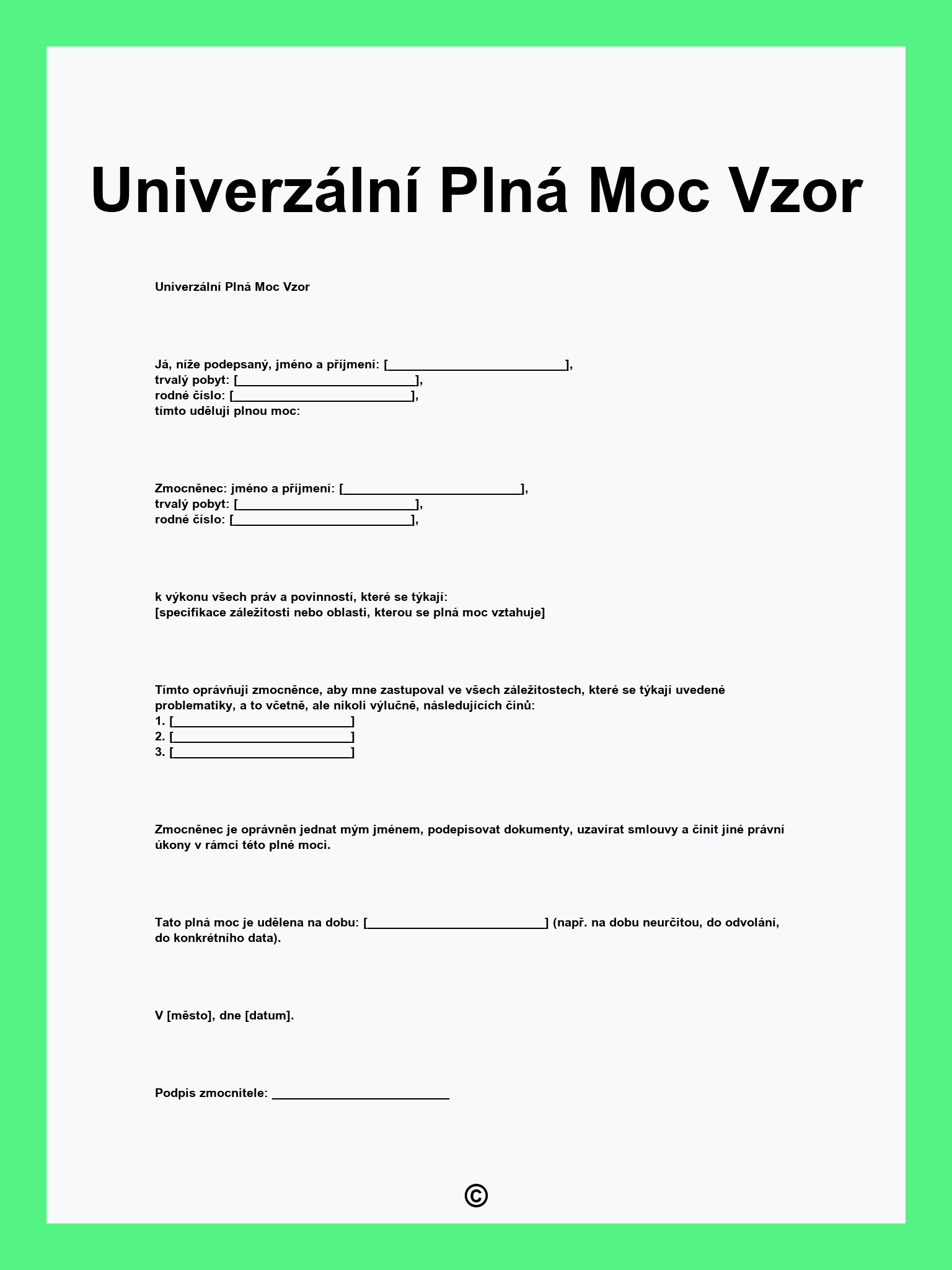 Univerzální Plná Moc Vzor