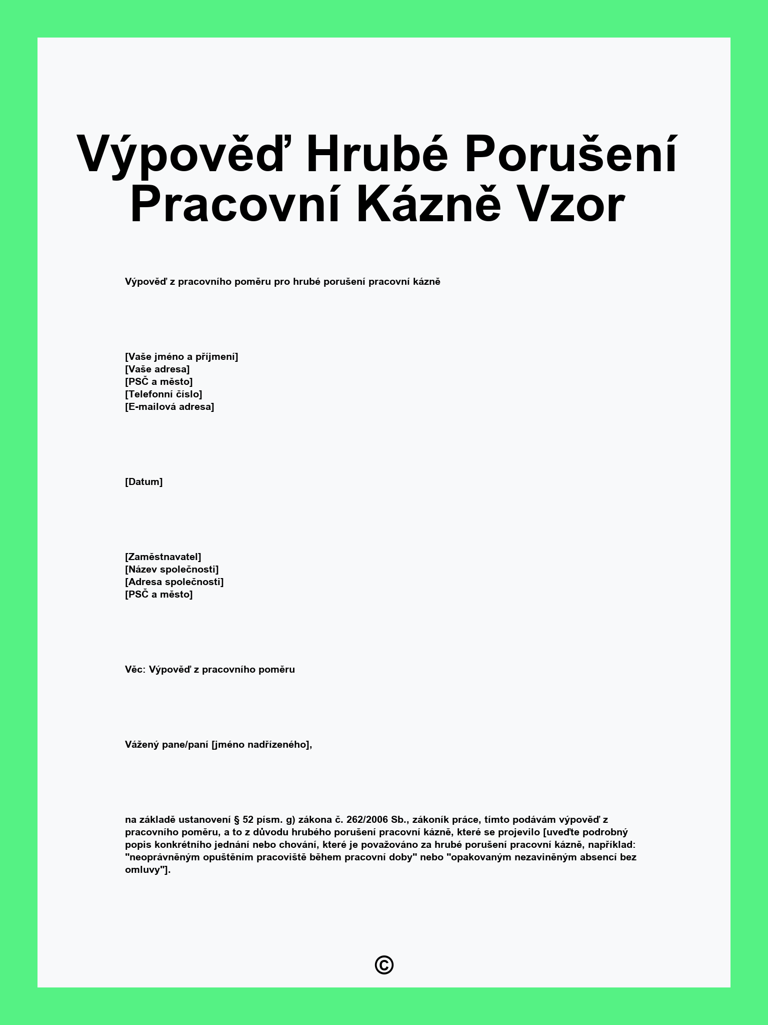 Výpověď Hrubé Porušení Pracovní Kázně Vzor