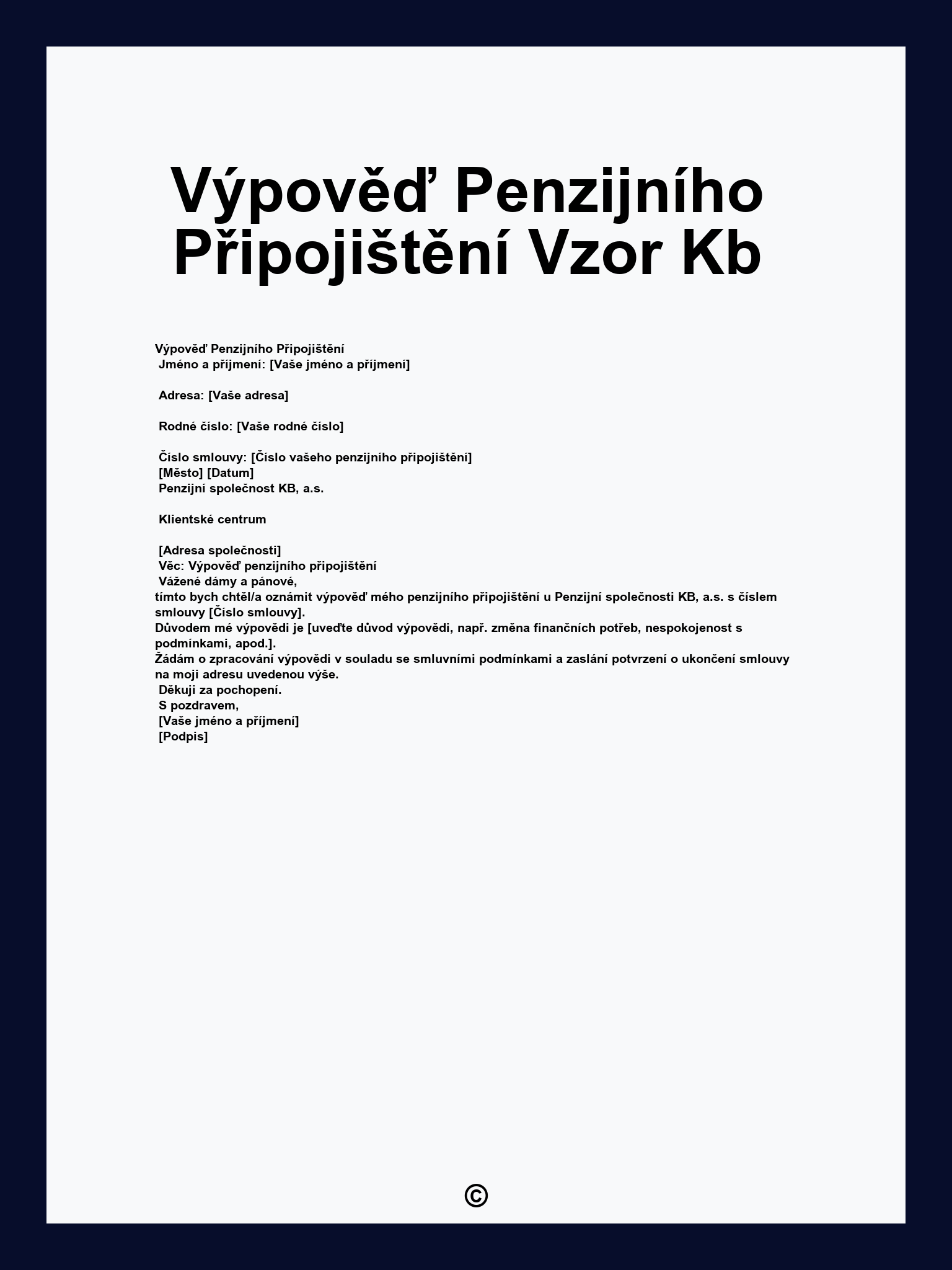 Výpověď Penzijního Připojištění Vzor Kb