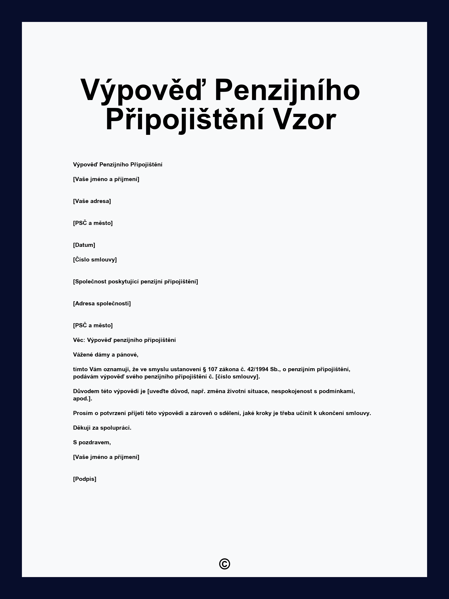 Výpověď Penzijního Připojištění Vzor