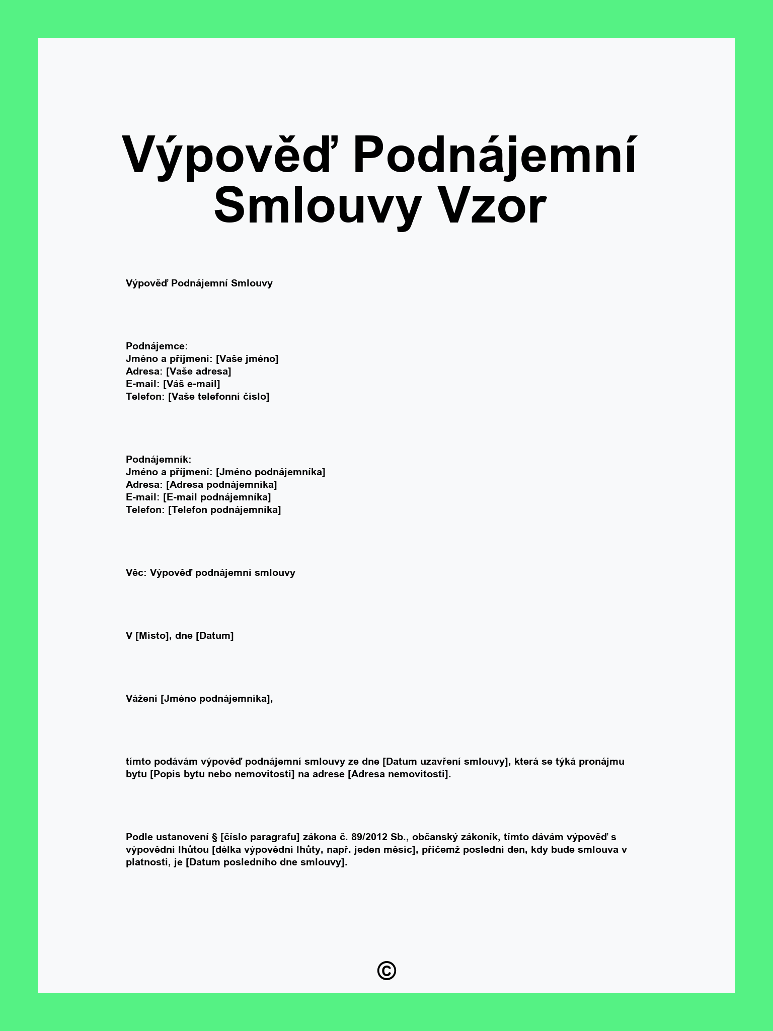 Výpověď Podnájemní Smlouvy Vzor