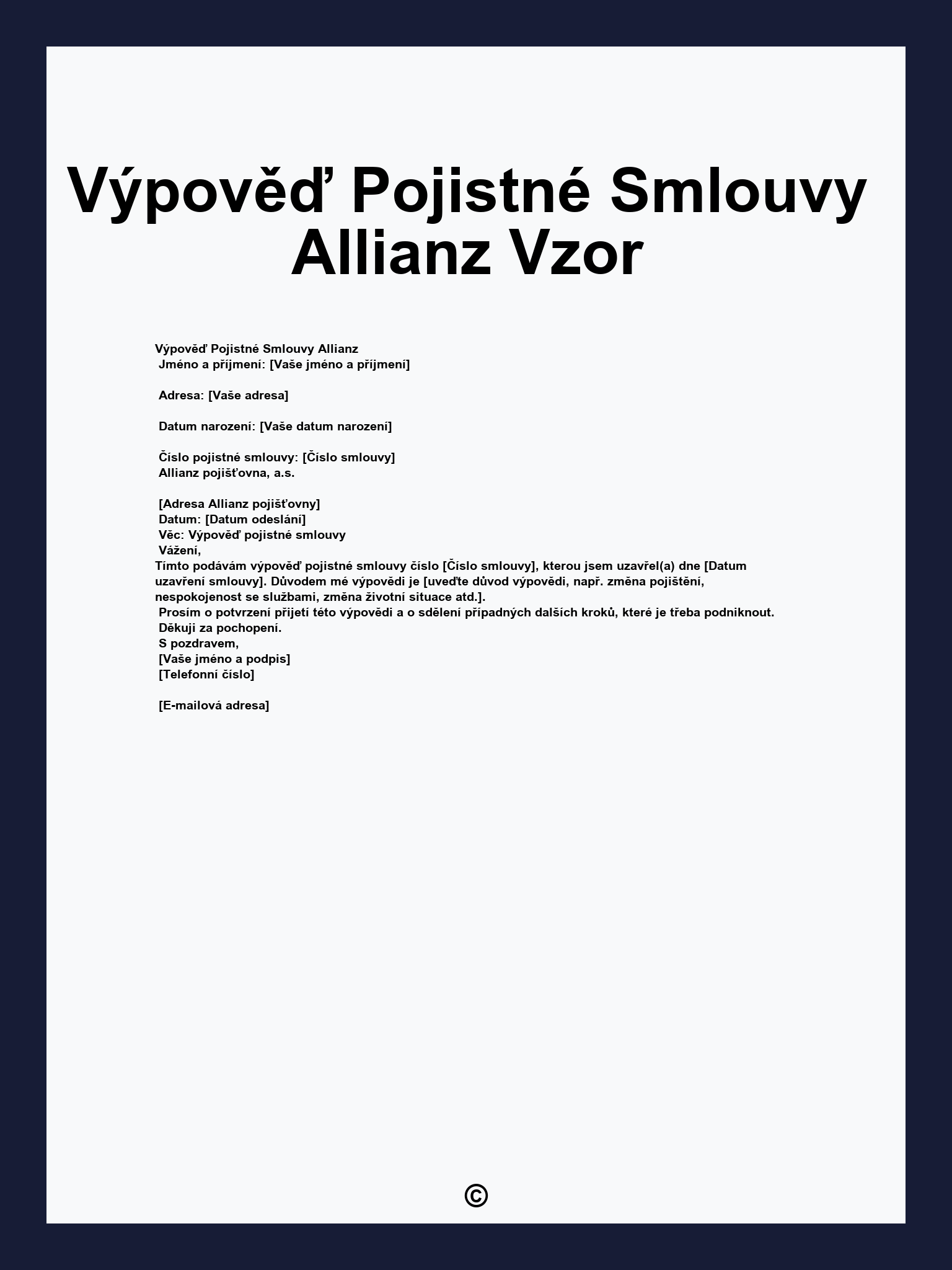 Výpověď Pojistné Smlouvy Allianz Vzor
