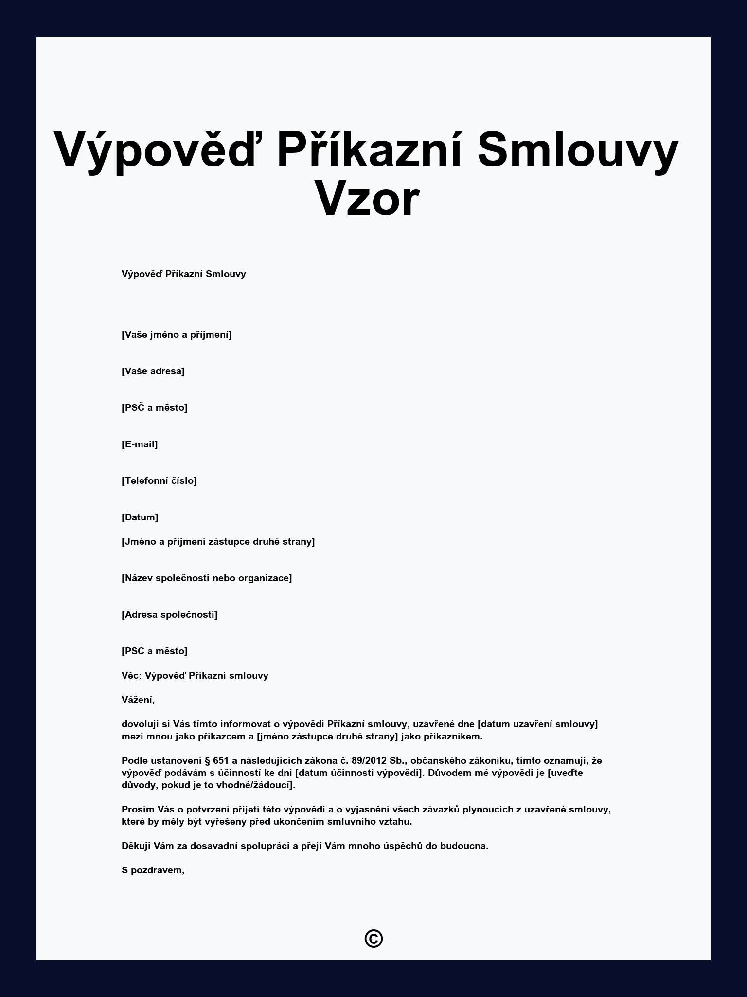 Výpověď Příkazní Smlouvy Vzor
