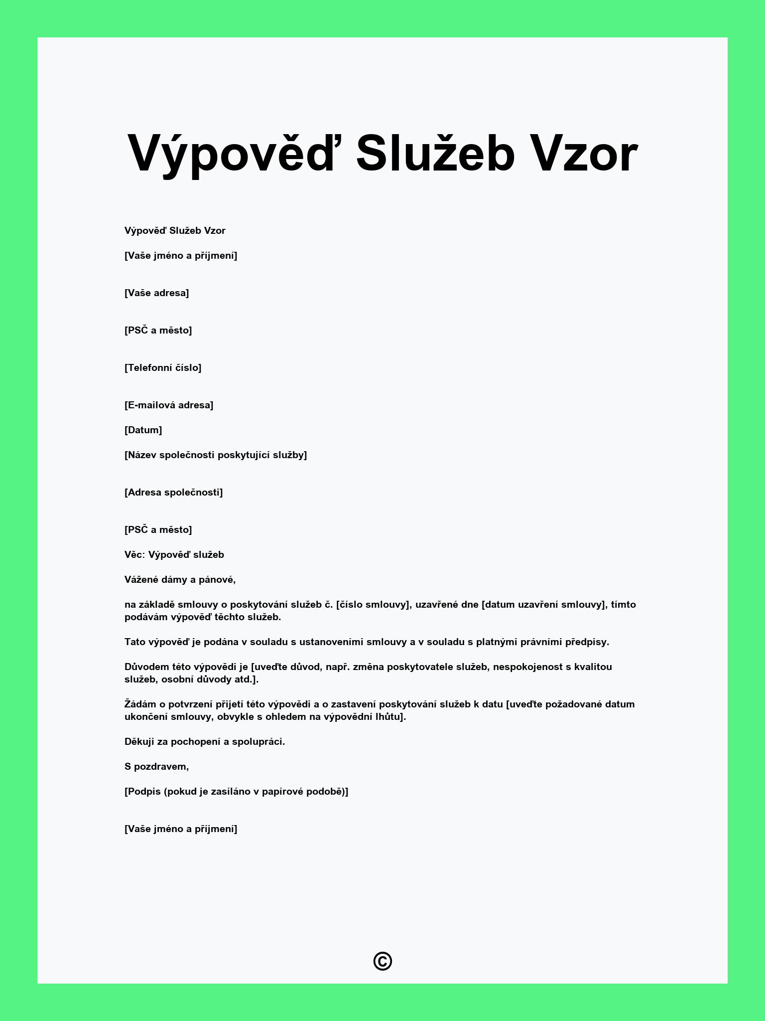 Výpověď Služeb Vzor