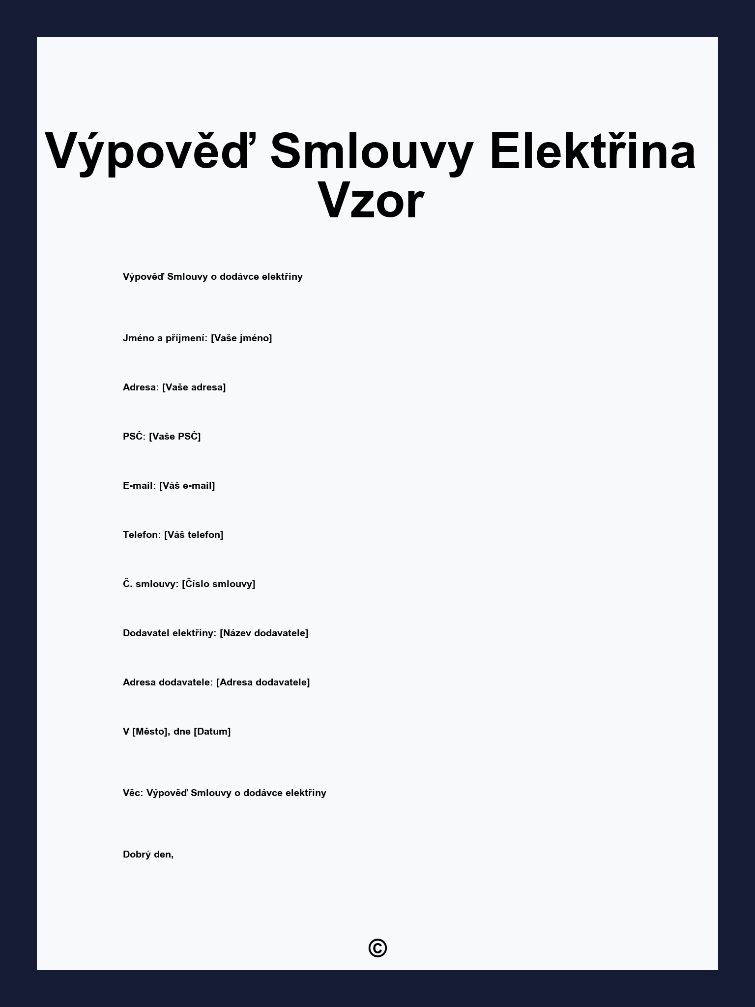 Výpověď Smlouvy Elektřina Vzor