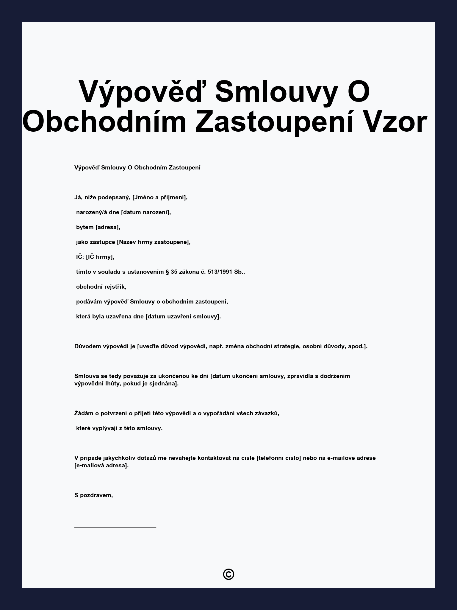 Výpověď Smlouvy O Obchodním Zastoupení Vzor