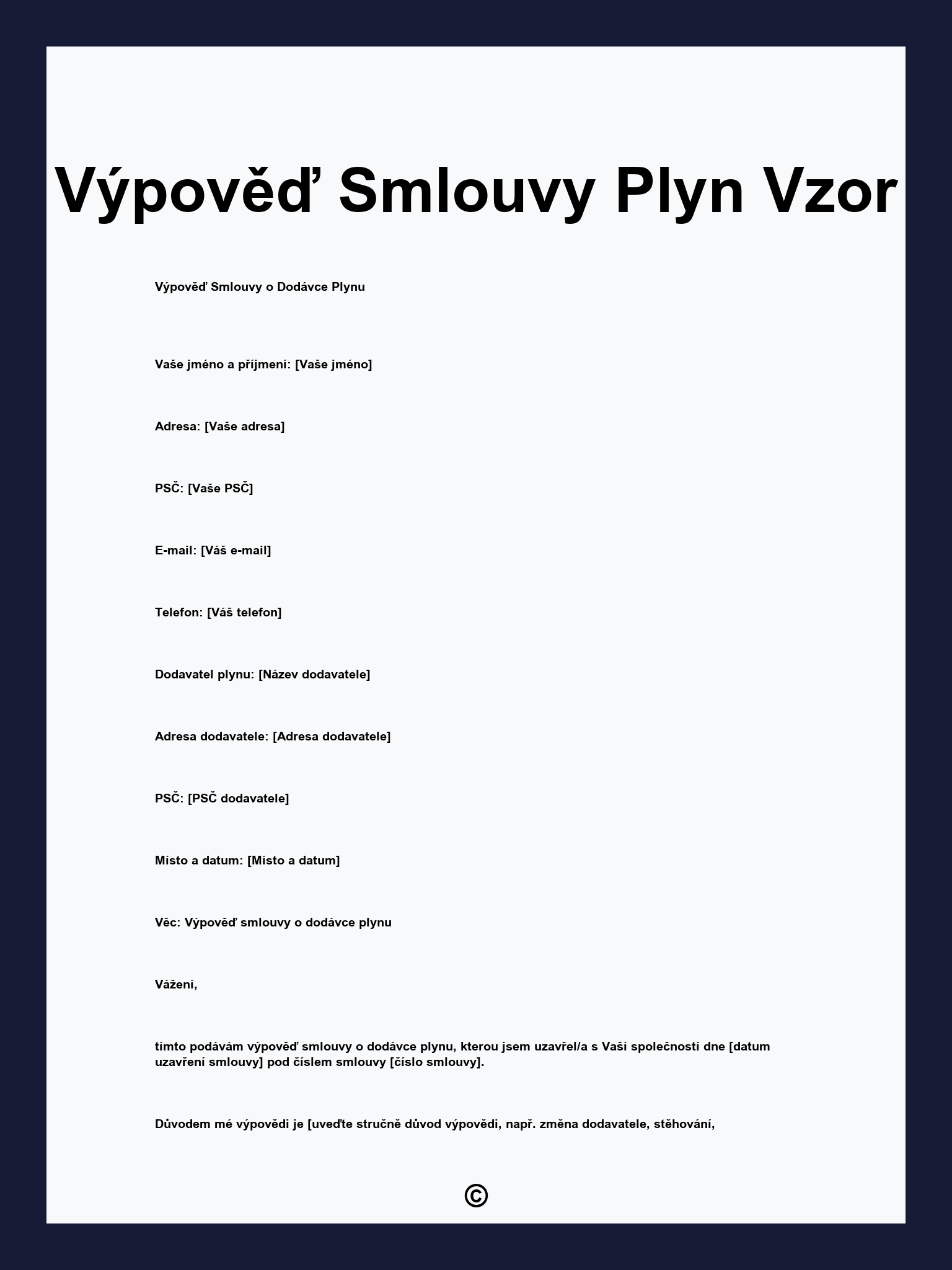 Výpověď Smlouvy Plyn Vzor