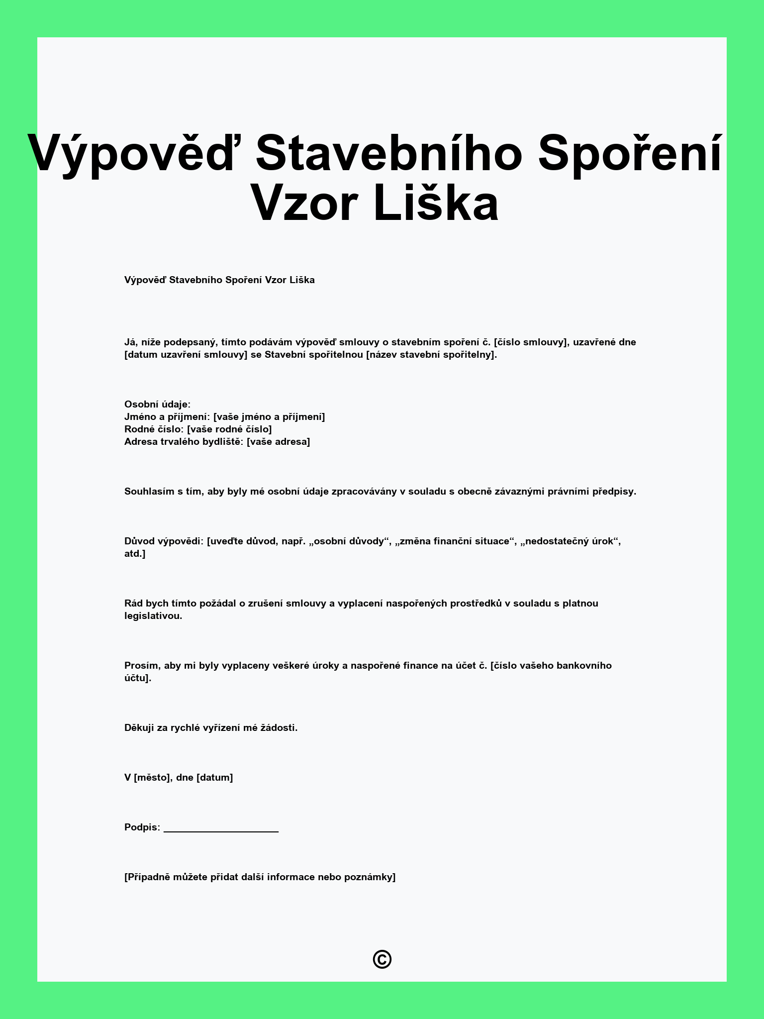 Výpověď Stavebního Spoření Vzor Liška
