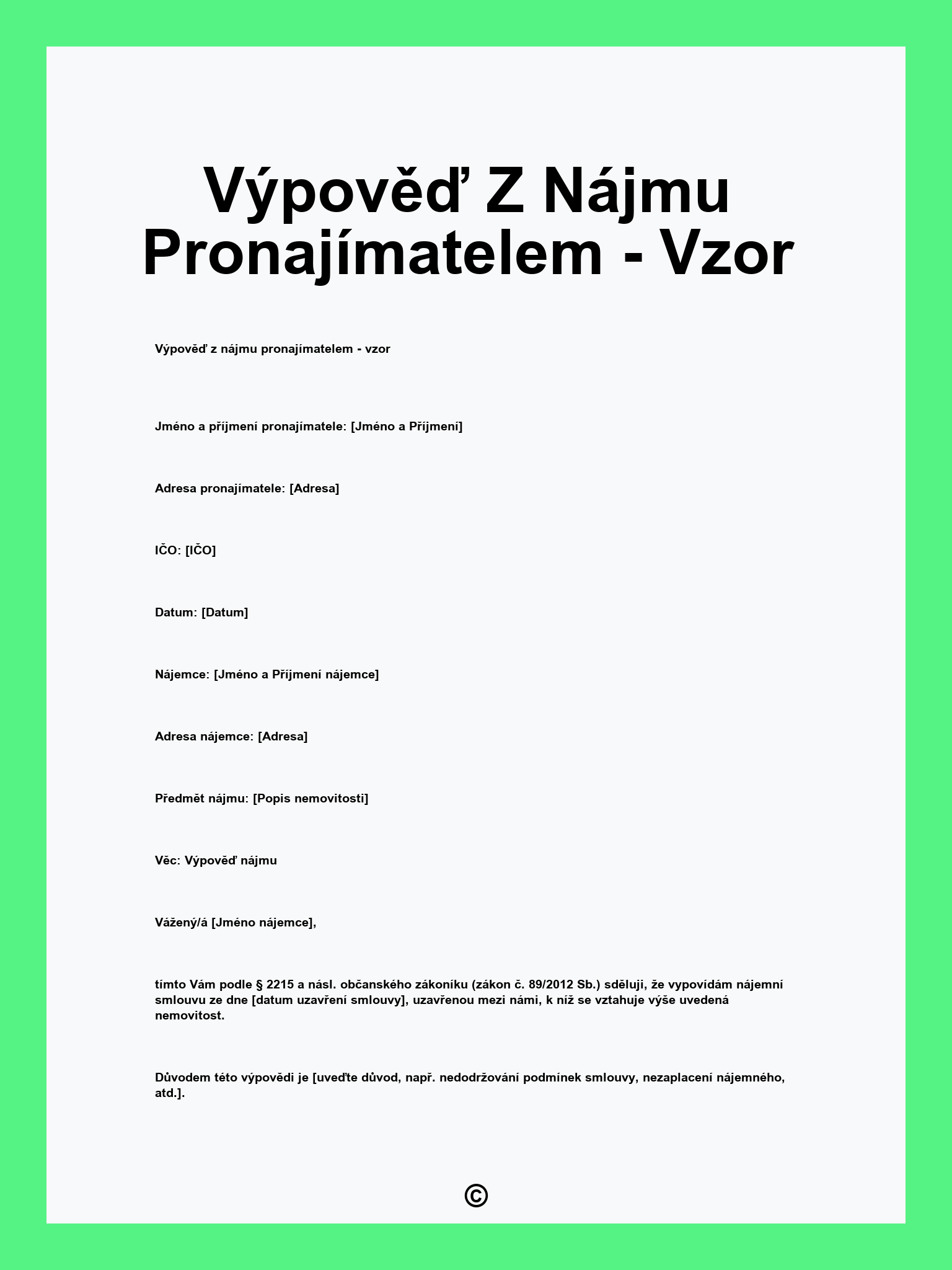 Výpověď Z Nájmu Pronajímatelem - Vzor