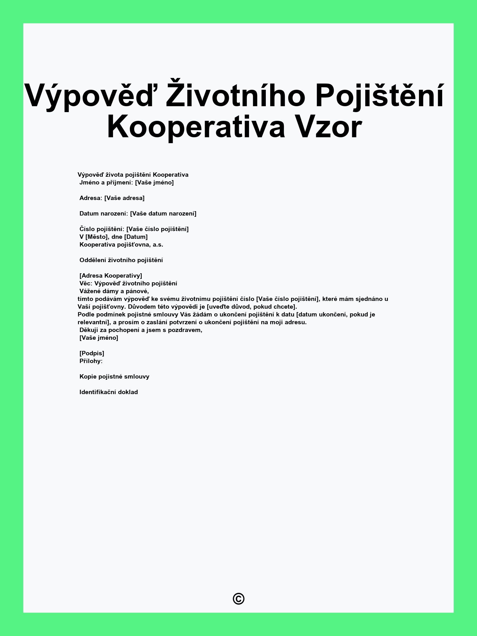 Výpověď Životního Pojištění Kooperativa Vzor