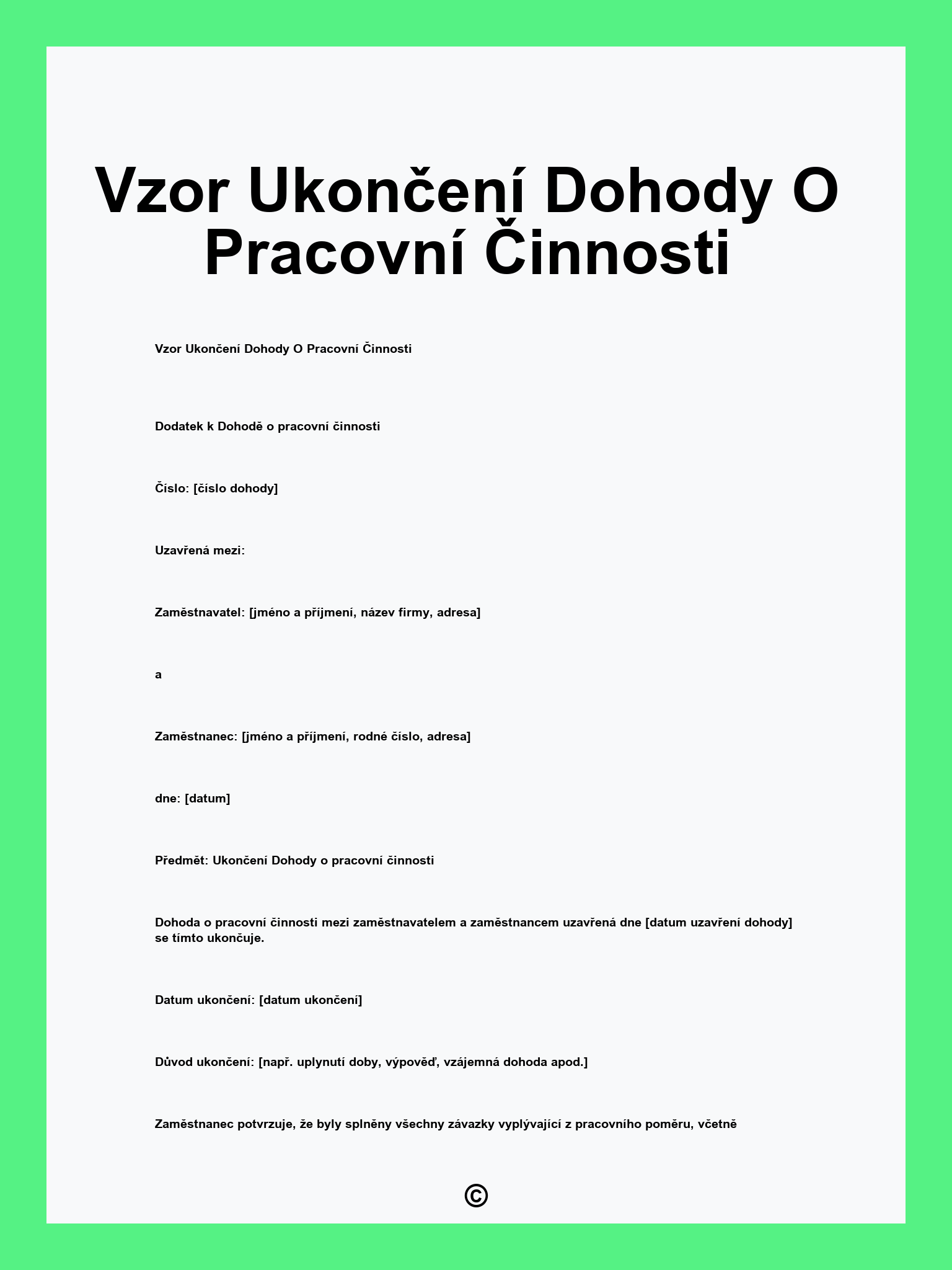 Vzor Ukončení Dohody O Pracovní Činnosti