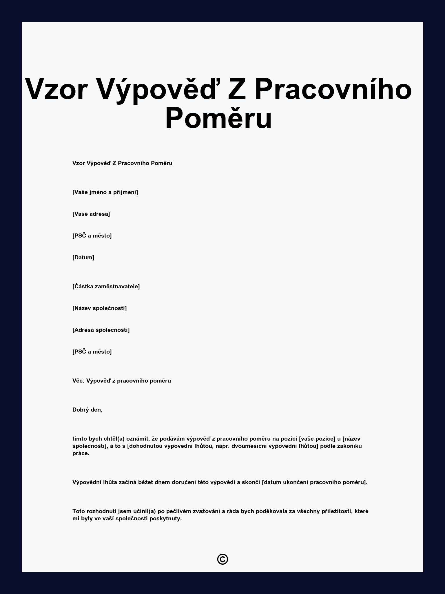 Vzor Výpověď Z Pracovního Poměru