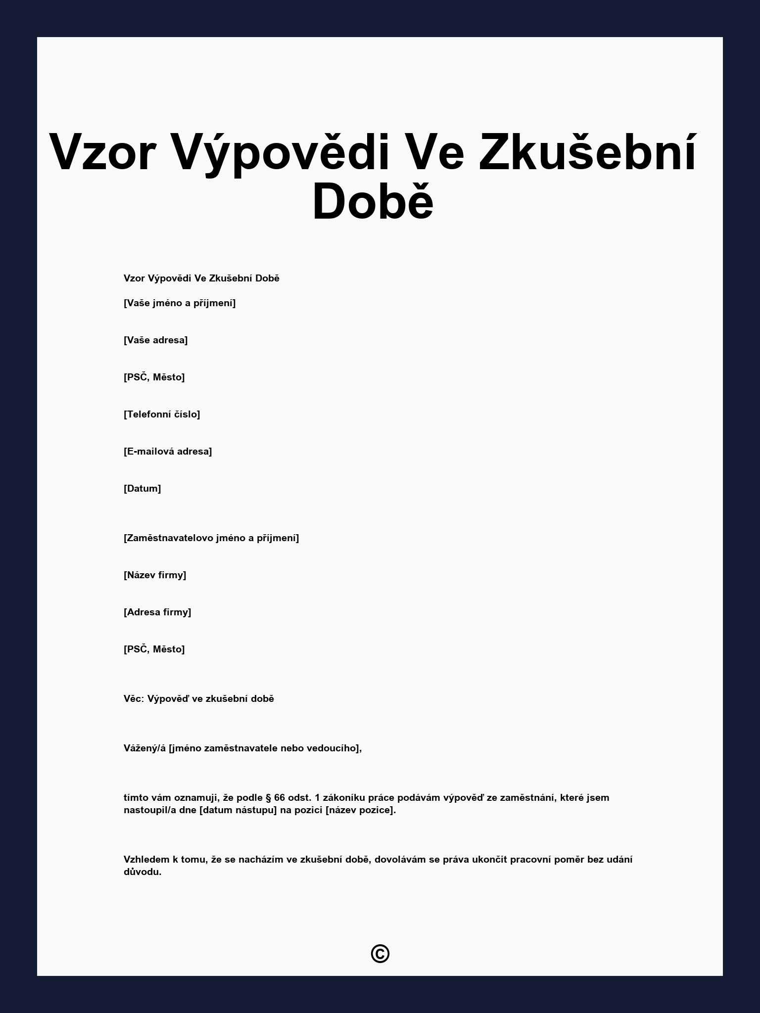 Vzor Výpovědi Ve Zkušební Době