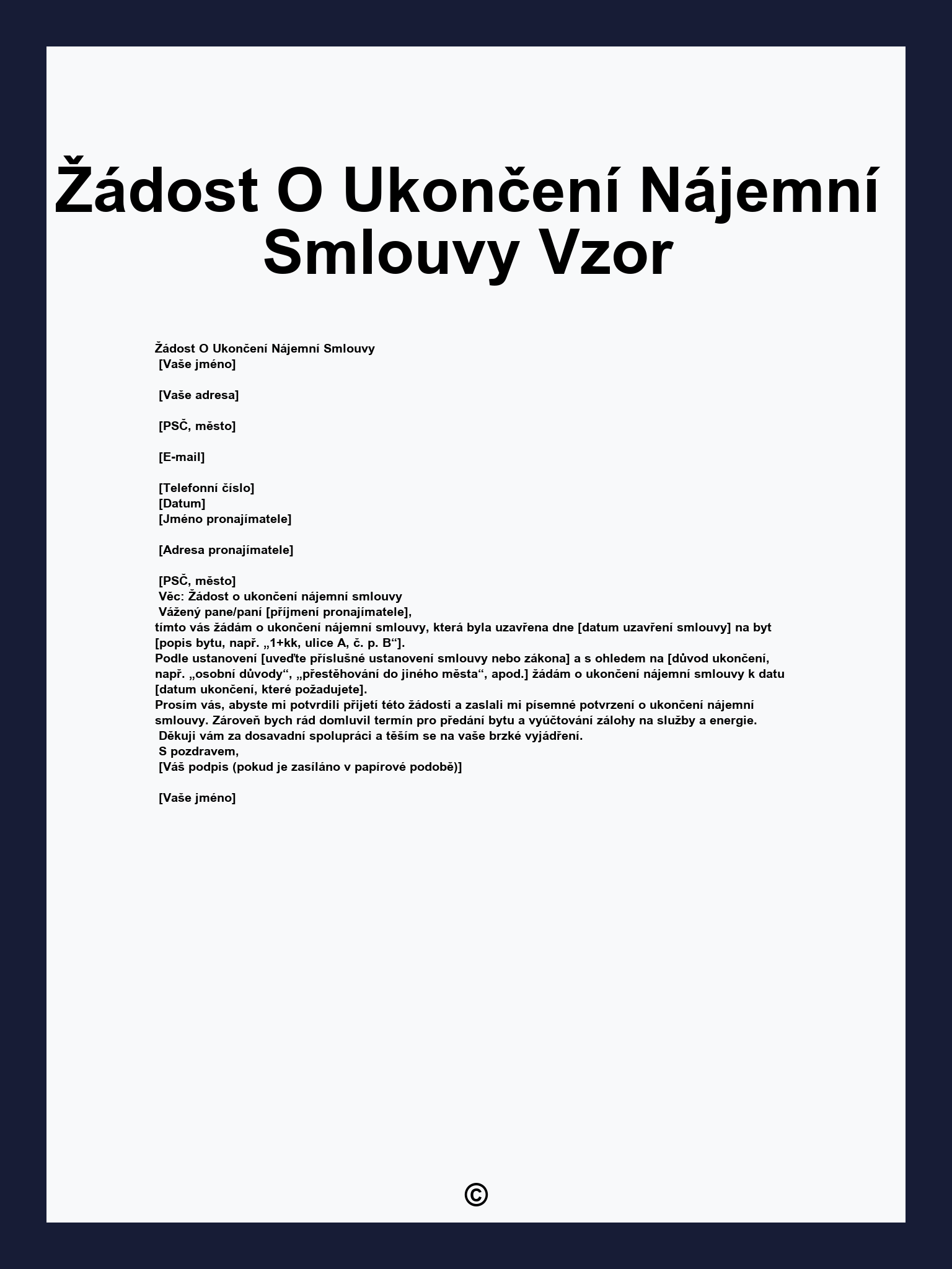 Žádost O Ukončení Nájemní Smlouvy Vzor